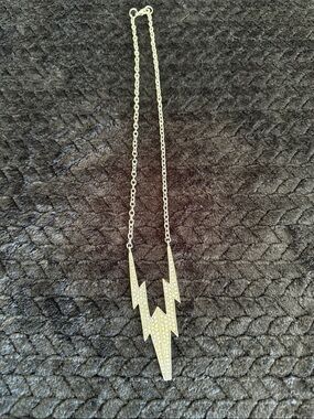 Fashion Jewelry Silver Lightning Bolt Necklace with Pavé Crystals